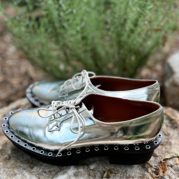Robert Clergerie RARE 70s Silver Leather Platform Oxfords | sz 38.5 - Picture 3 of 10